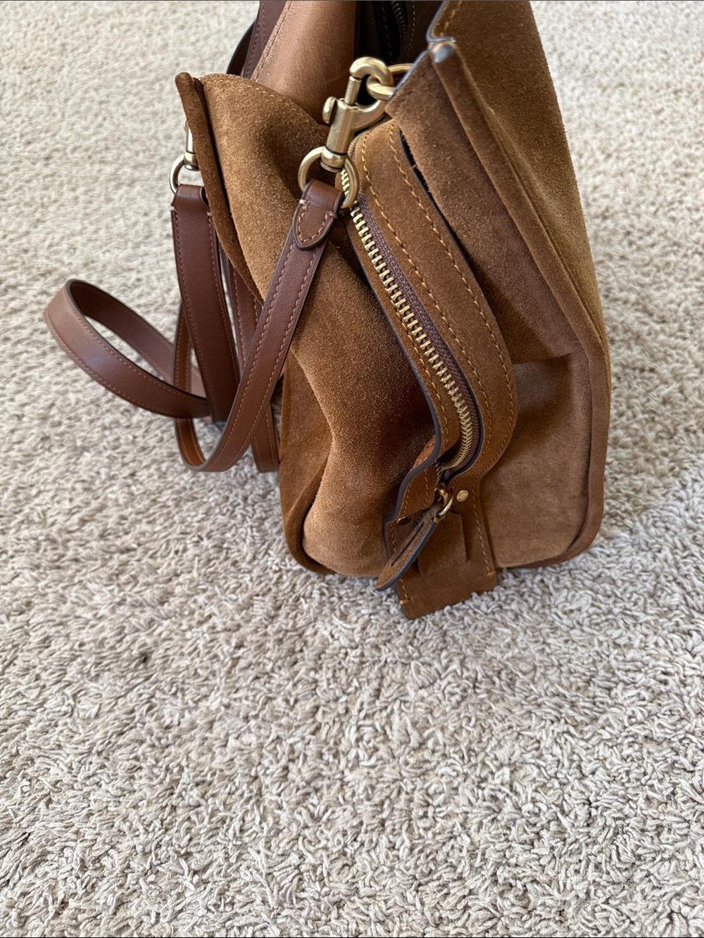 Coach Chocolate Brown Suede Tote with Leather Trim - Picture 6 of 13